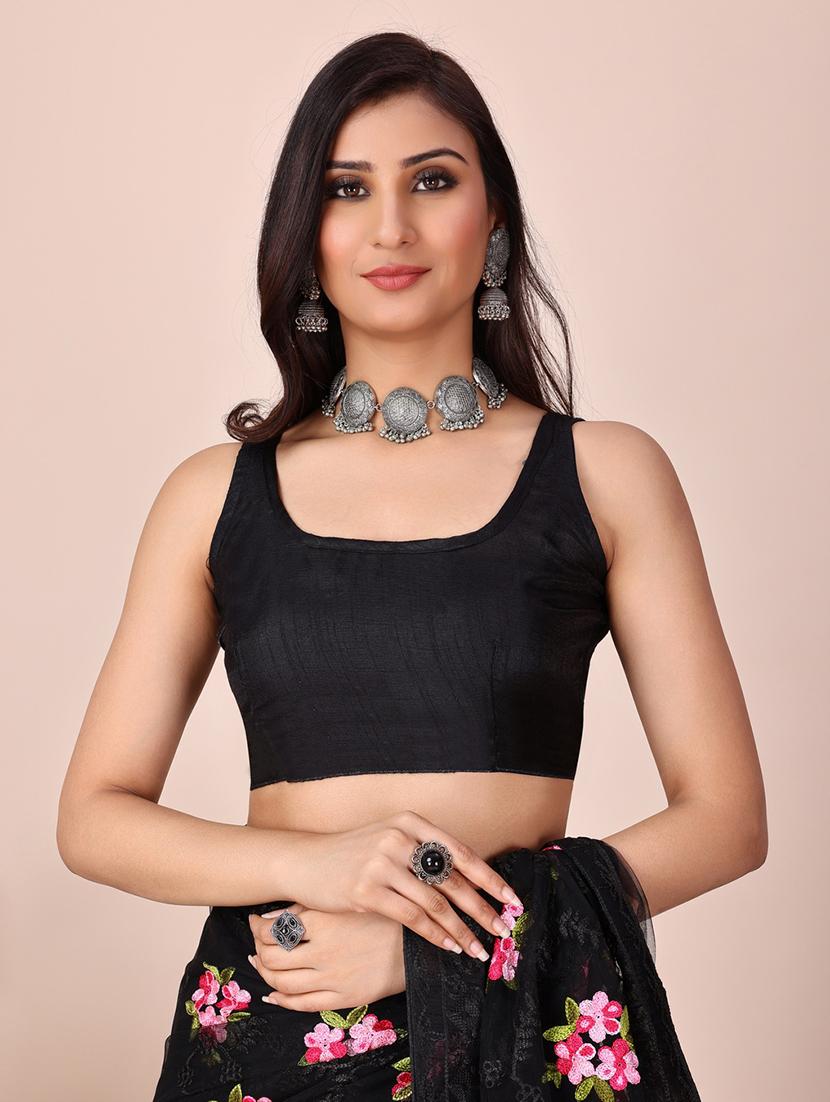 black net embroidered saree - 20882405 - Standard Image - 2