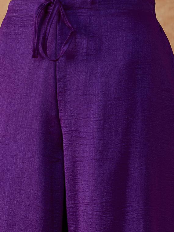 women purple v neck kurta palazzo set with dupatta - 20912022 - Standard Image - 3