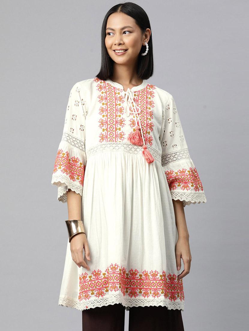 white cotton flared kurti - 20912298 - Zoom Image - 0