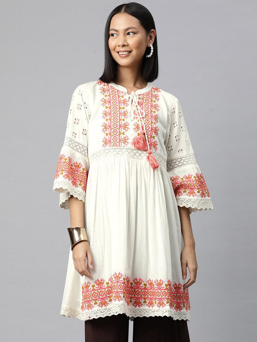 white cotton flared kurti - 20912298 -  Standard Image - 1