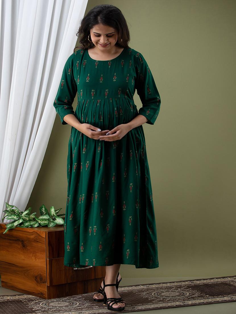 women round neck foil printed maternity wear dress - 20929503 - Zoom Image - 0