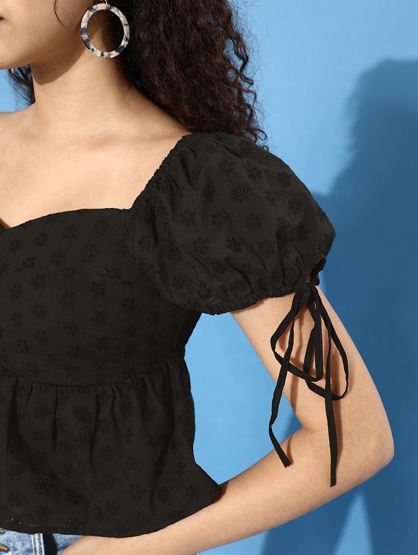 black self design peplum top - 20930957 - Zoom Image - 4