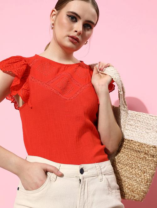 women's solid color ruffled sleeve top - 20930988 - Standard Image - 0
