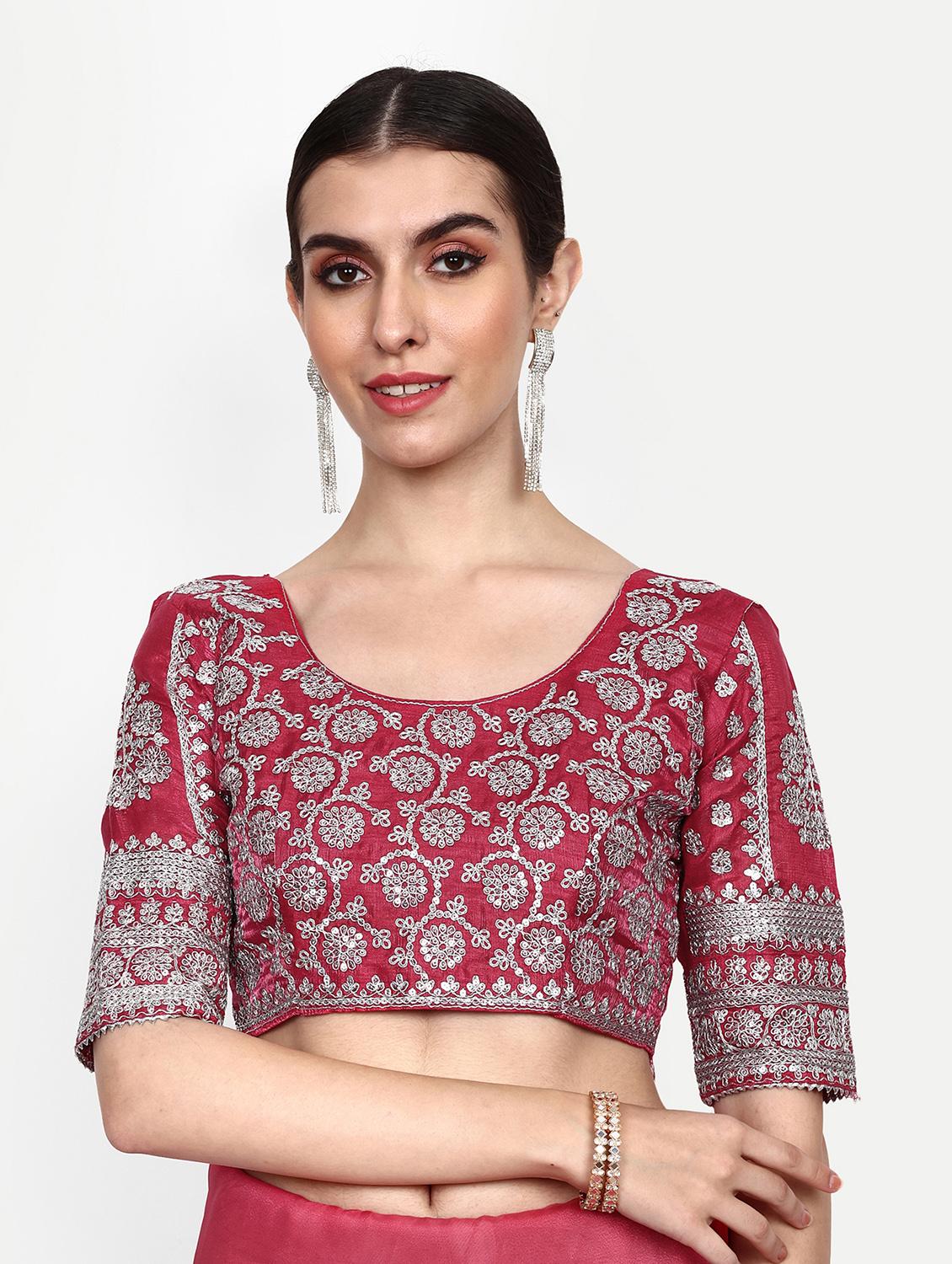 women pink solids lace work saree with blouse - 20943994 - Standard Image - 5