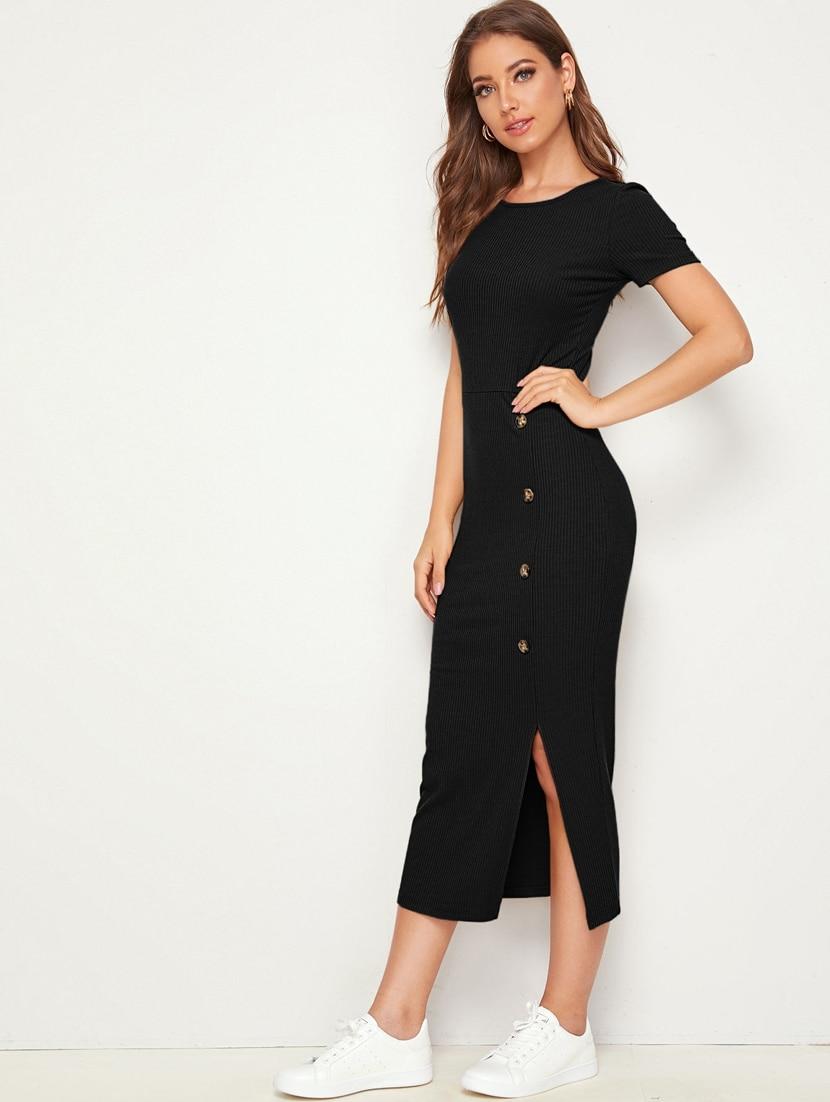 women round neck solid bodycon dress - 20946437 - Zoom Image - 2