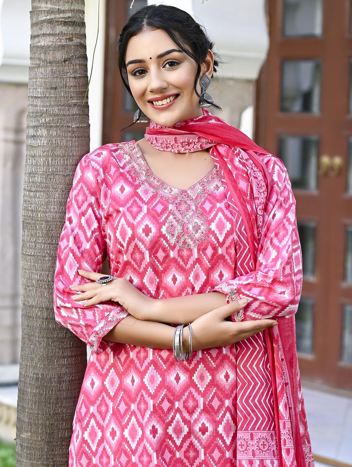 pink printed cotton suit set - 20948129 - Standard Image - 2