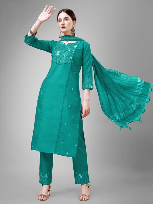 women three quarter sleeve kurta pant set - 20957927 -  Standard Image - 0