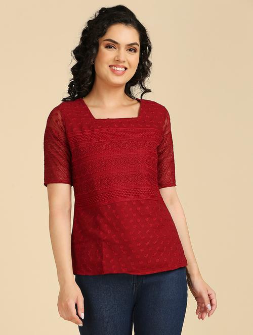 red embroidered detailed regular top - 20958682 - Very Small Image - 1