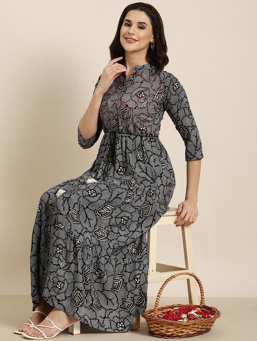 women navy blue mandarin neck flared kurta - 20960989 - Zoom Image - 4