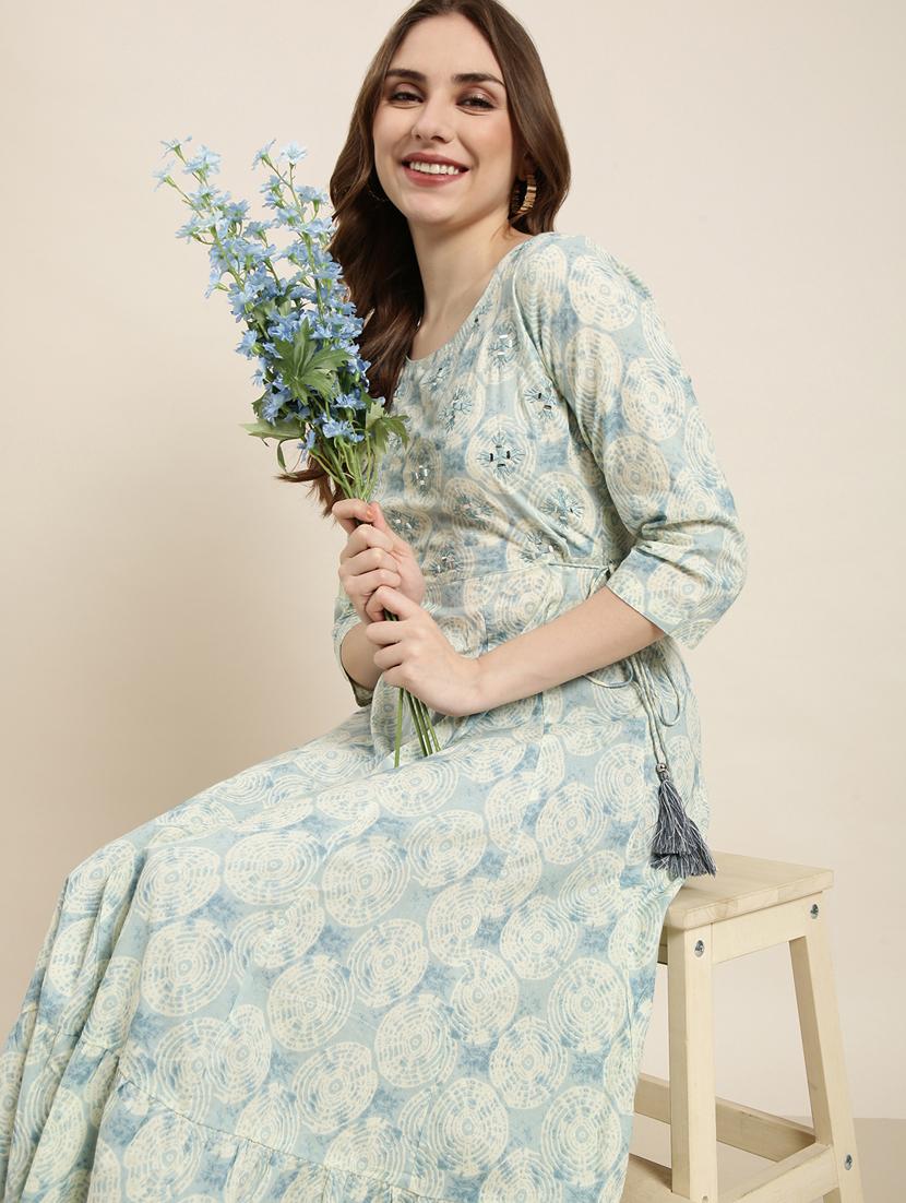 women sea green round neck anarkali kurta - 20961010 - Standard Image - 7