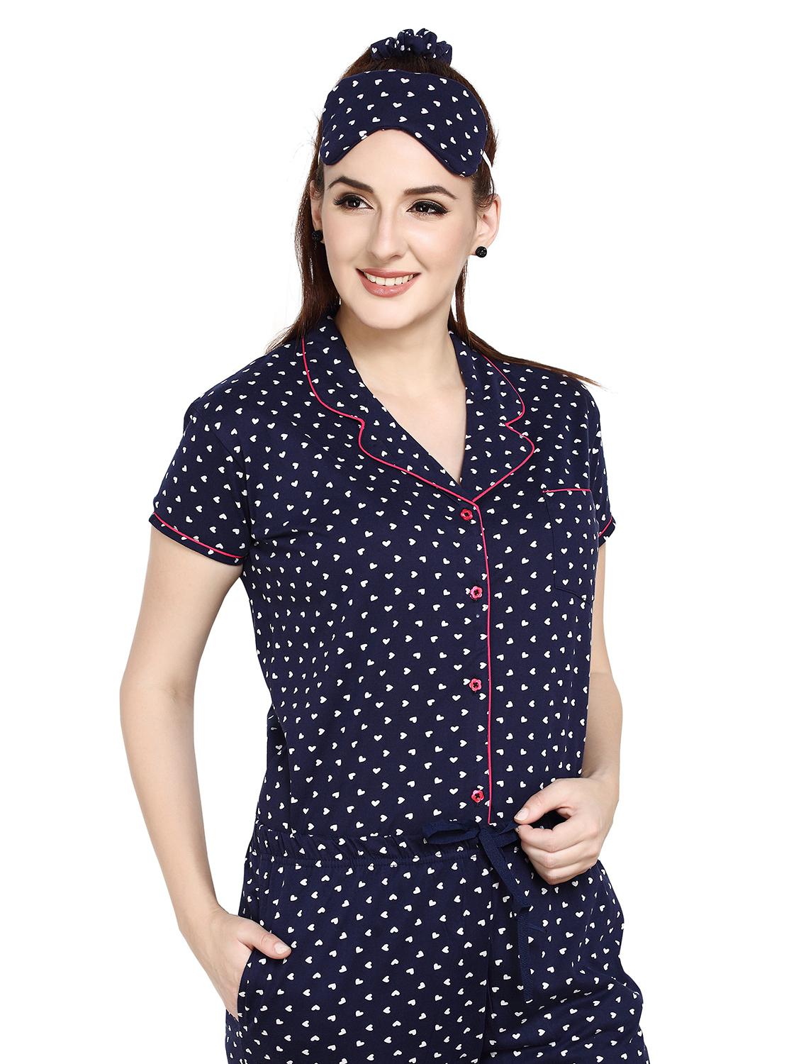women navy blue printed shirt & pyjama set - 20962141 - Standard Image - 3