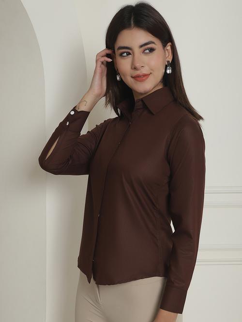 solid coffee brown regular shirt - 20965564 -  Standard Image - 0