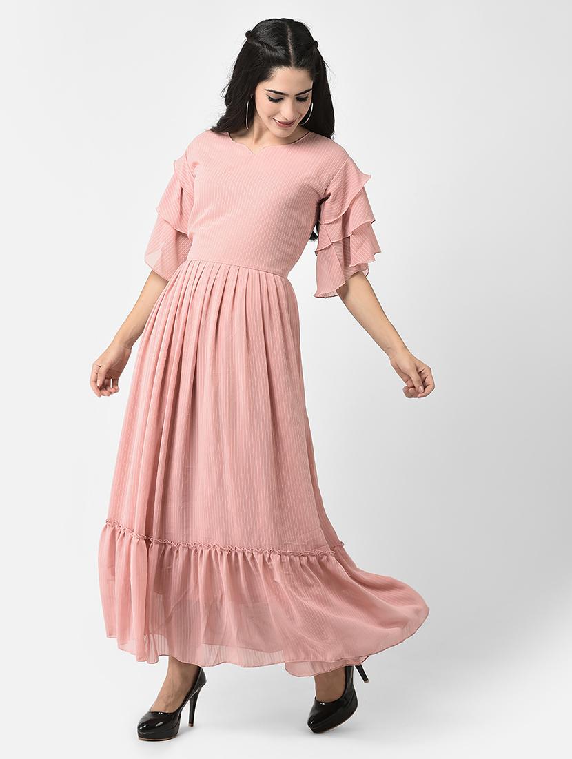 pink striped detailed fit & flare dress - 20969943 - Zoom Image - 2