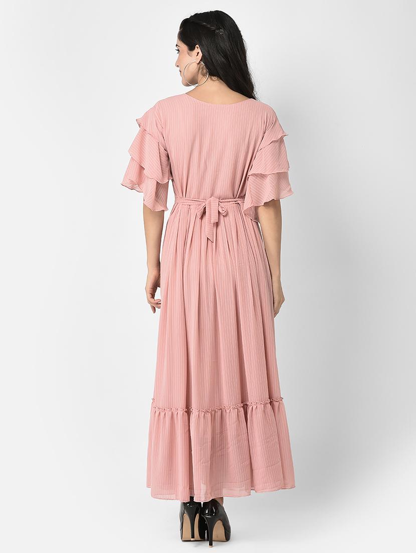 pink striped detailed fit & flare dress - 20969943 - Standard Image - 3