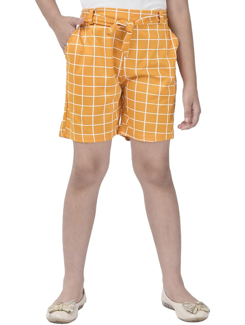 yellow checked printed detailed shorts