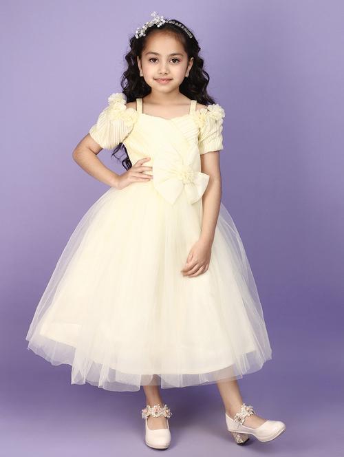 girls solid yellow detailed frock - 20970567 - Very Small Image - 1