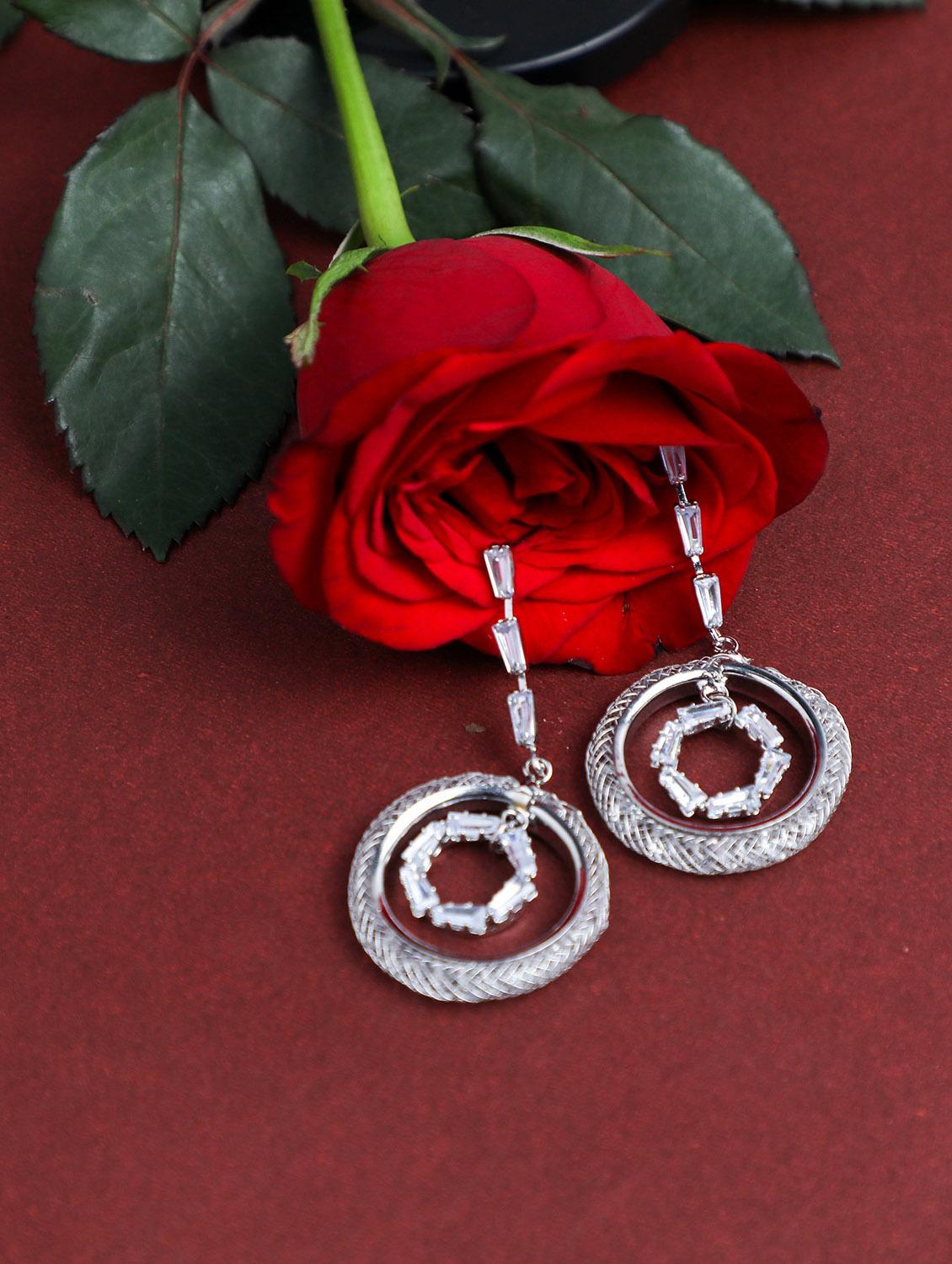 silver plated stone circluar drop earrings