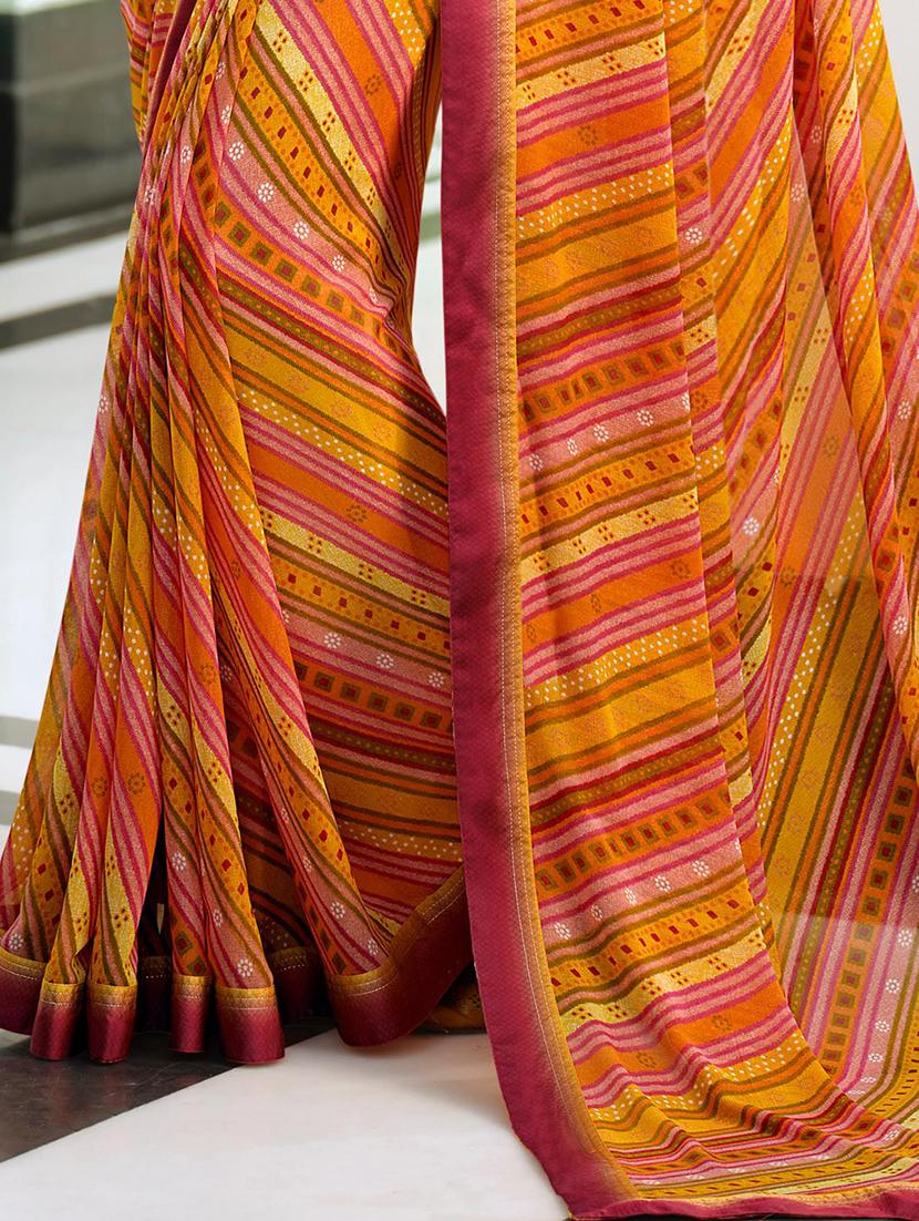 women orange printed georgette saree with blouse - 20999915 - Zoom Image - 2