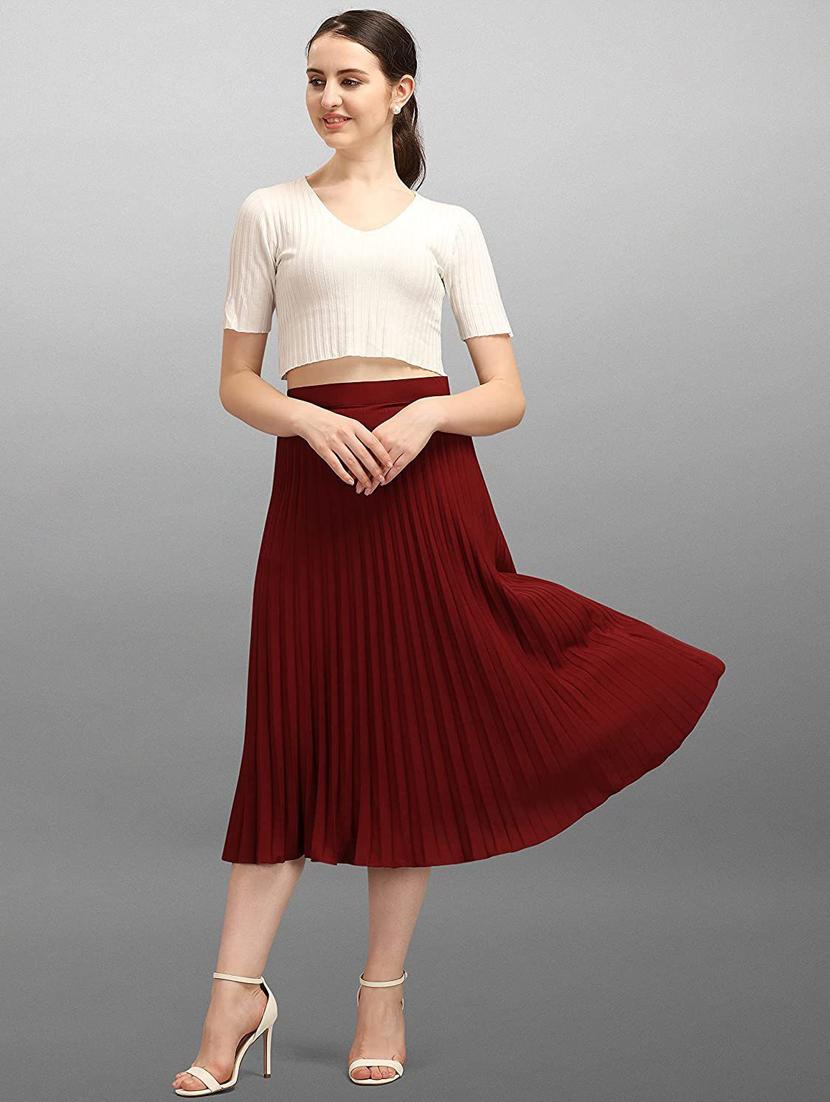 maroon polyester aline skirts - 21008399 - Standard Image - 3