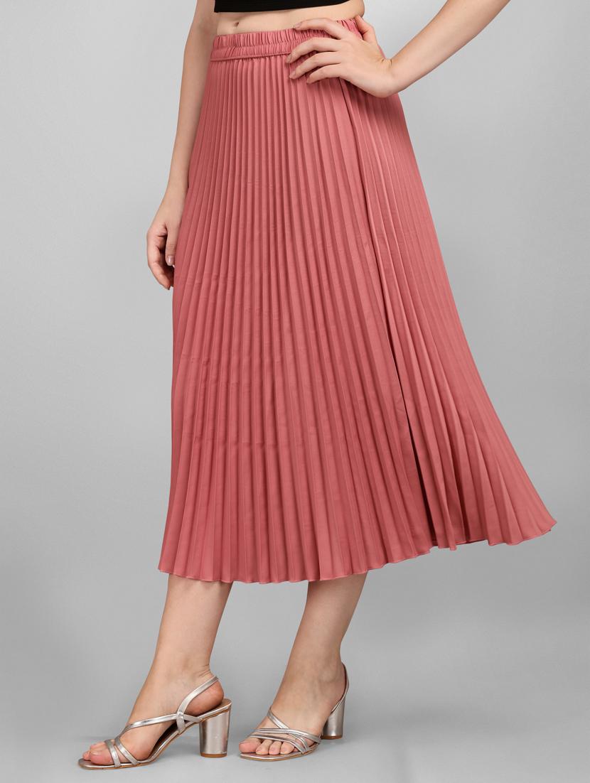 solid pink pleated detailed skirt