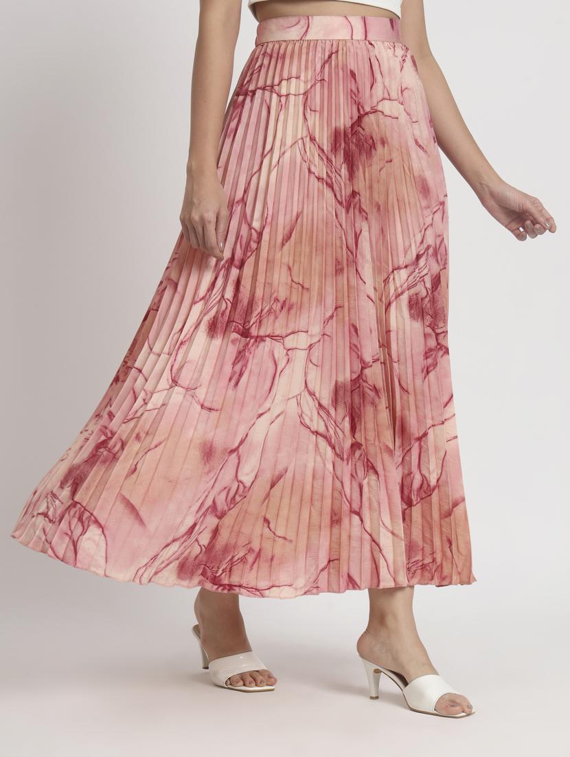 women mid-rise abstract printed pleated skirt