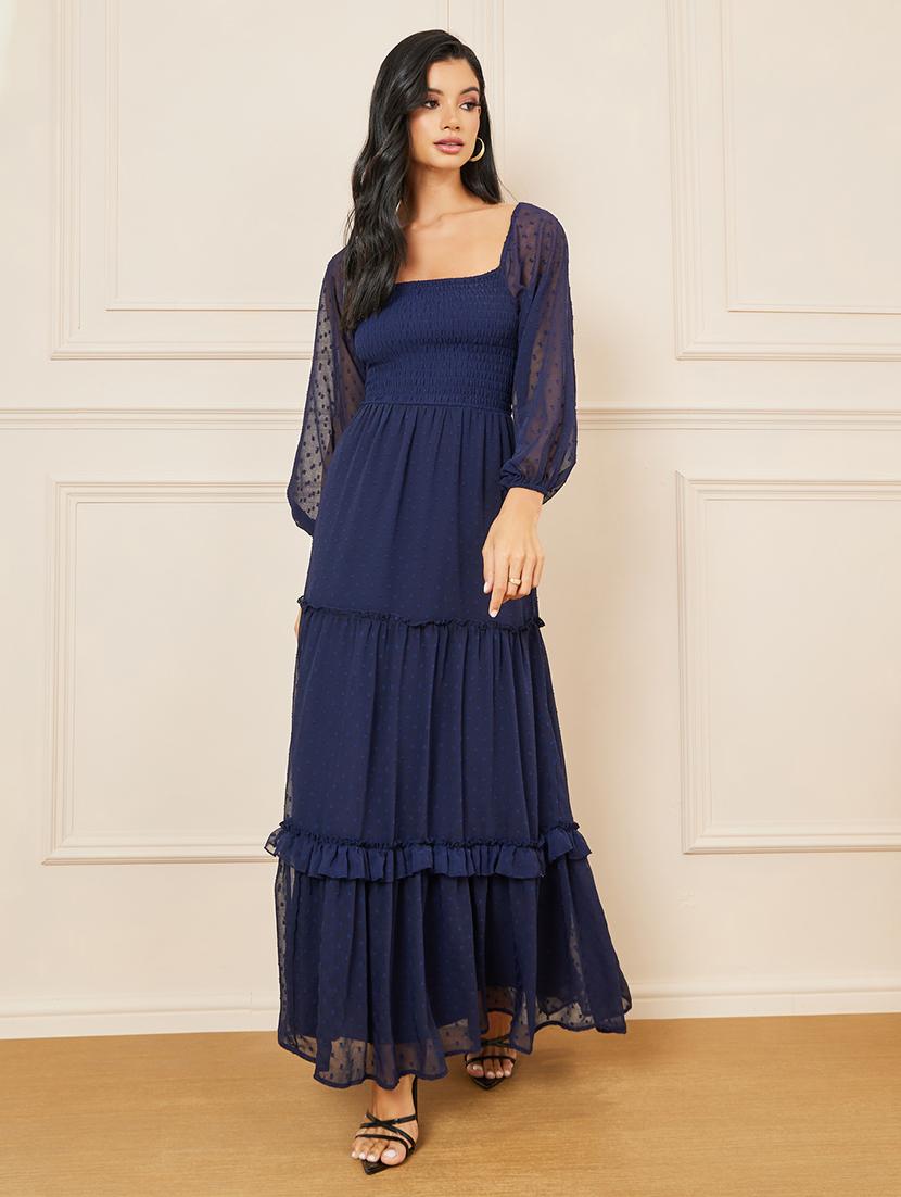 women self designed puff sleeves tiered dress - 21015958 -  Zoom Image - 0