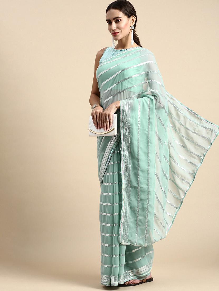 light blue embroidered saree with blouse - 21019332 - Zoom Image - 0