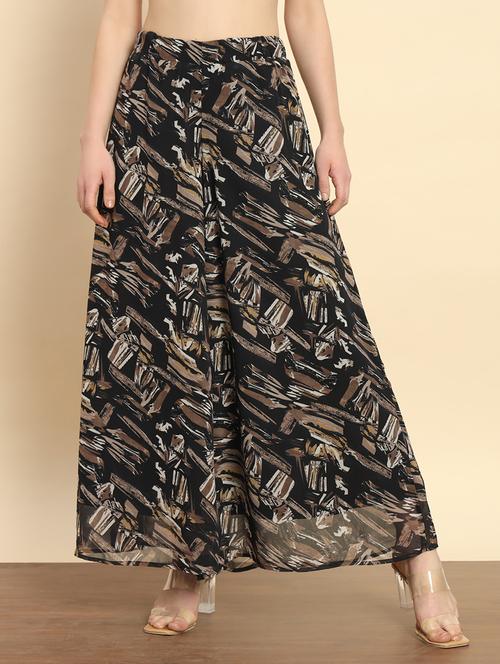 women printed hige rise flared palazzo - 21020446 - Standard Image - 0