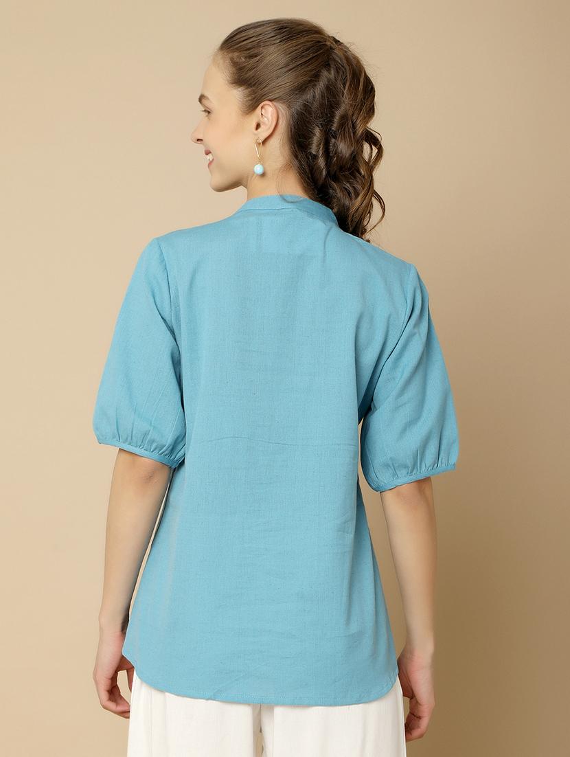 women solid blue a-line top - 21022481 - Standard Image - 3
