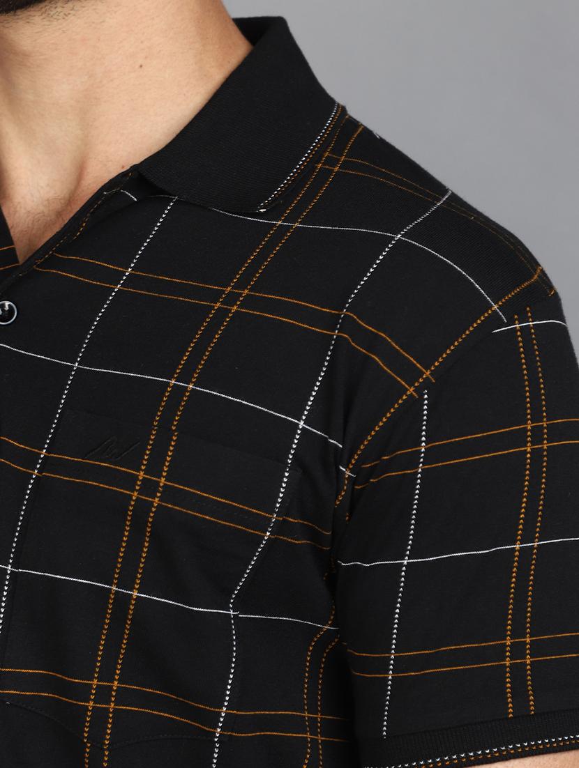 men black regular fit checkered polo t-shirt - 21023971 - Standard Image - 4