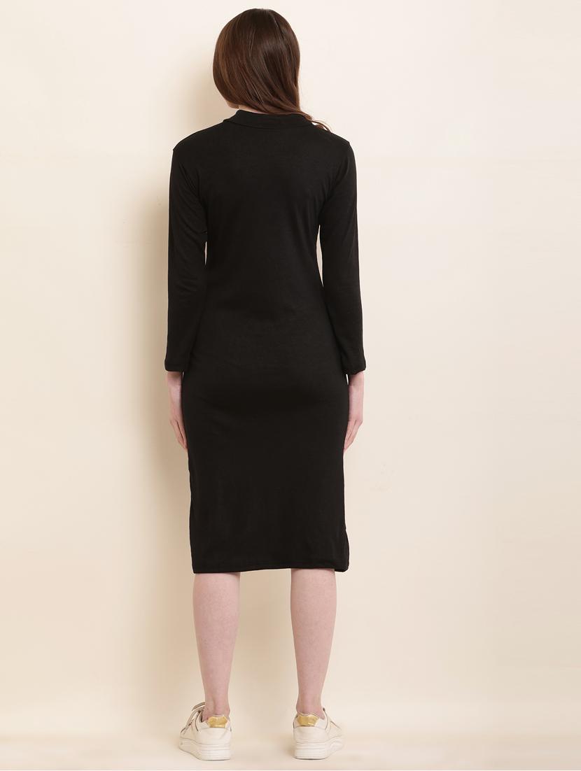 women round neck solid bodycon dress - 21024283 - Standard Image - 3