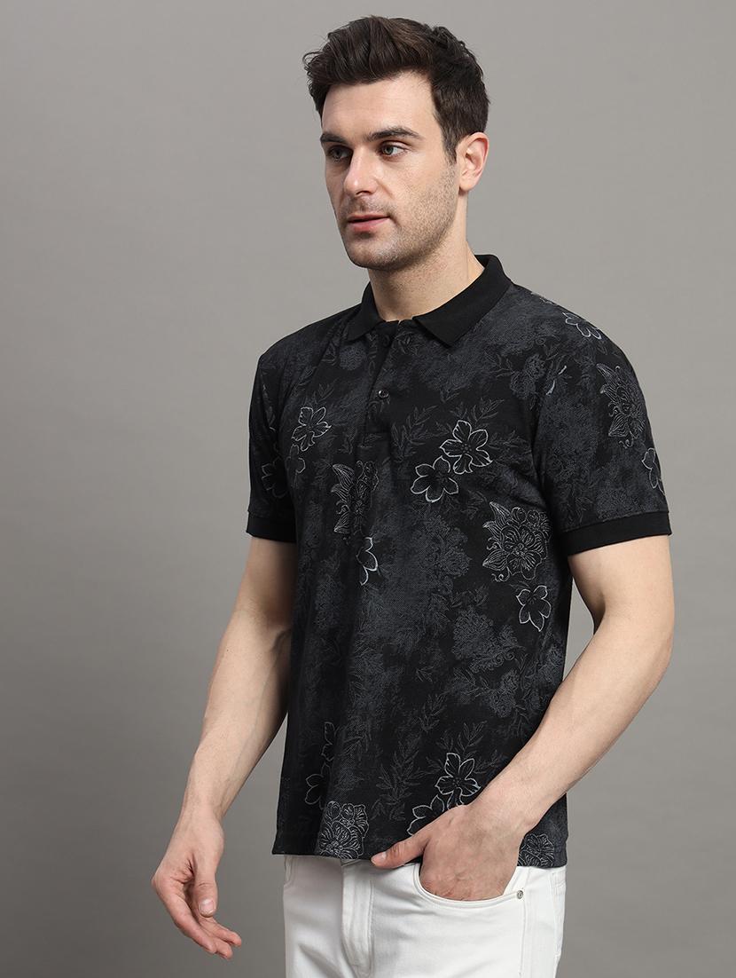 men floral printed cotton polo t-shirt - 21025724 - Zoom Image - 0