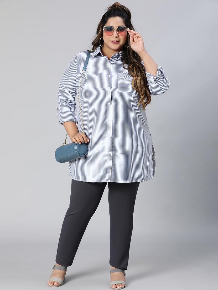 plus size striped long sleeves shirt - 21027022 - Standard Image - 5
