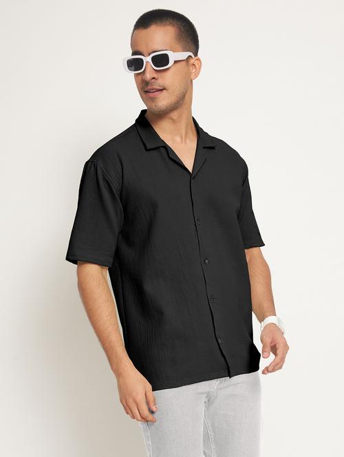 black cotton blend casual shirt - 21030047 -  Standard Image - 0