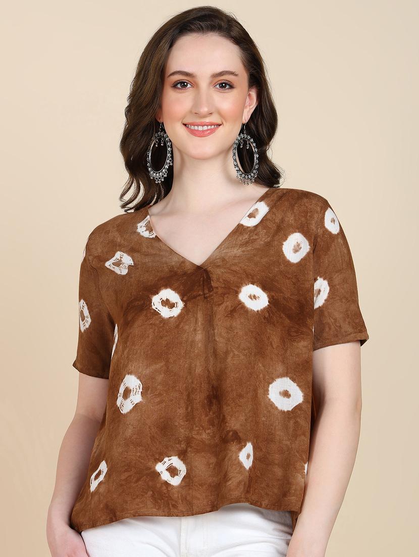 women coffee brown tie & dye regular top - 21032107 -  Standard Image - 0