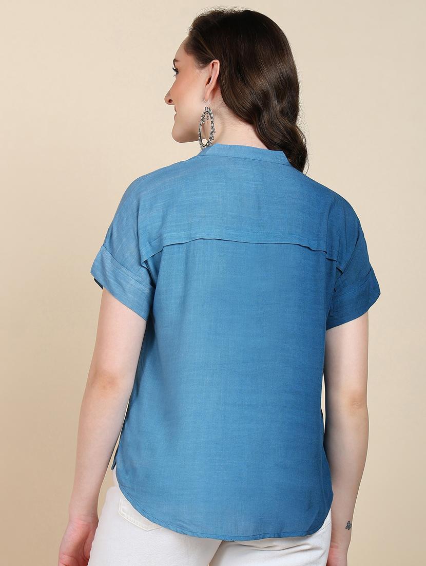 women solid mandarin neck top - 21032111 - Standard Image - 2