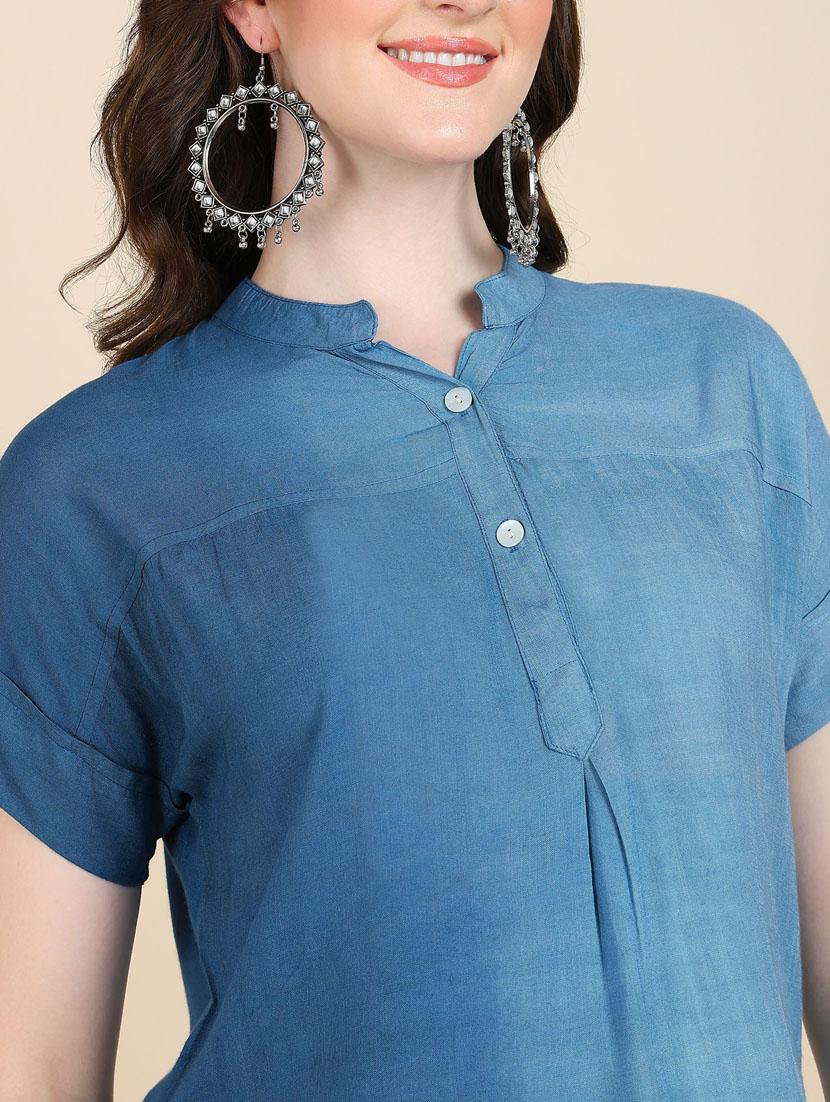 women solid mandarin neck top - 21032111 - Zoom Image - 4