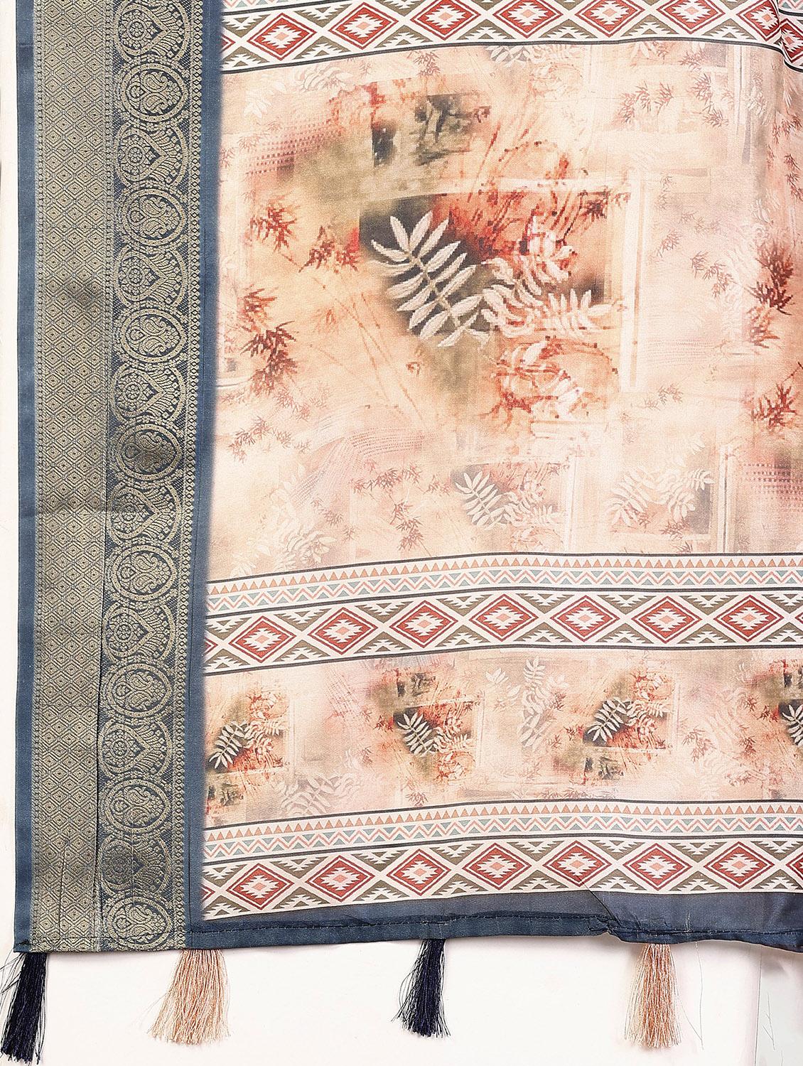 women peach printed zari bordered saree with blouse - 21033541 - Standard Image - 3