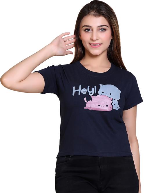 women round neck front print t-shirt - 21033645 - Very Small Image - 1
