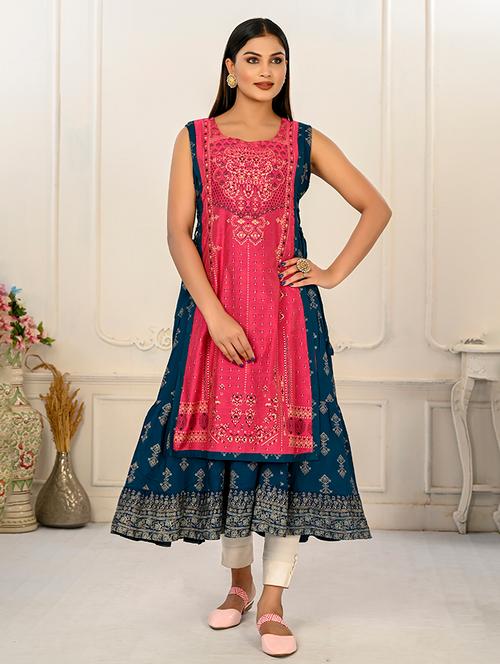 women round neck sleeveless layered kurta - 21034124 -  Standard Image - 0