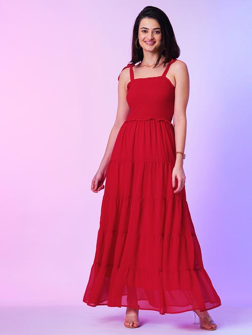 red georgette tiered dress  - 21034538 -  Standard Image - 0