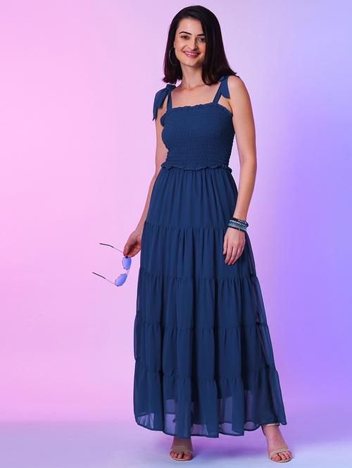 blue georgette tiered dress - 21034543 - Very Small Image - 1
