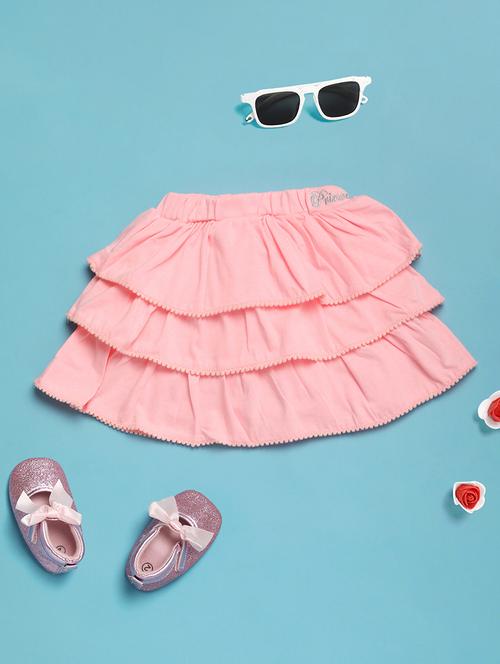 Girls Pink Solid Layered Skirt - 21049532 - Very Small Image - 1