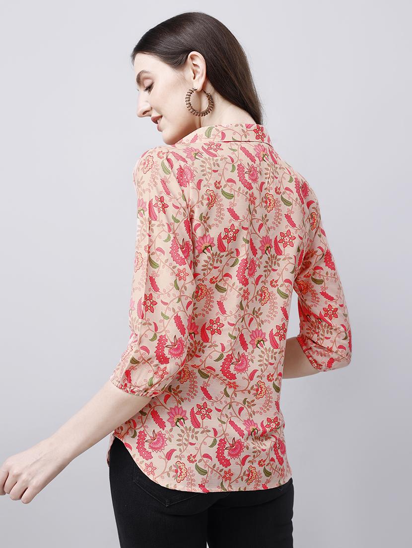 women pink floral printed casual top - 21052651 - Standard Image - 2