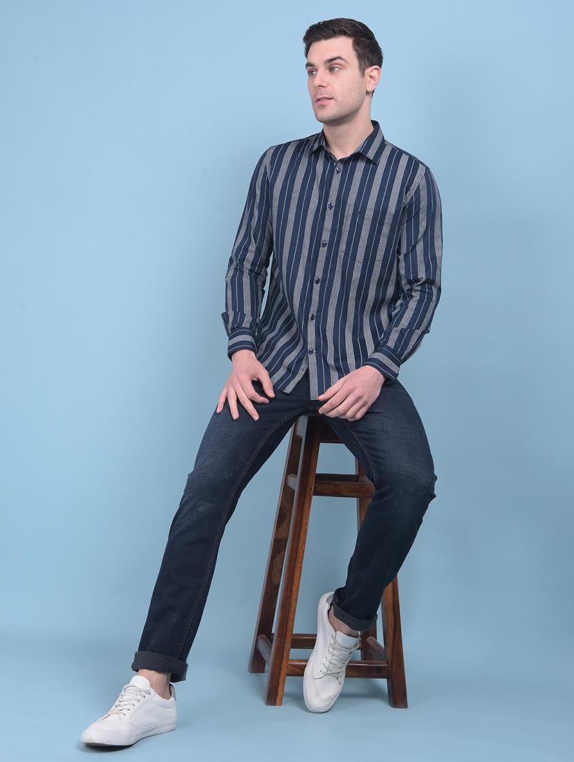 men long sleeved striped casual shirt - 21054772 - Zoom Image - 4