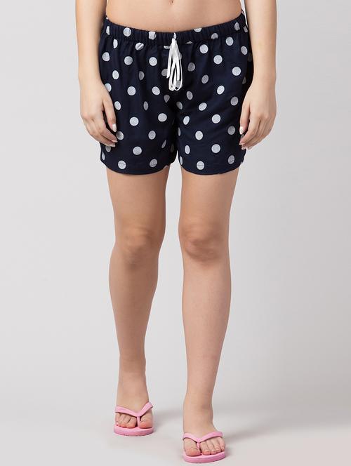 women navy blue polka dots printed regular shorts - 21058338 - Very Small Image - 1