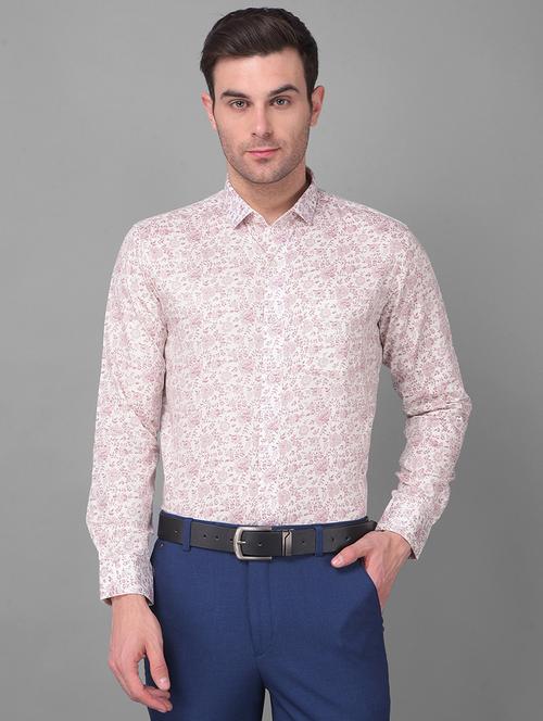 off white floral cotton formal shirt - 21069874 - Standard Image - 0