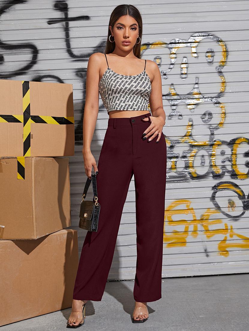 women solid high rise trouser - 21072343 - Standard Image - 3