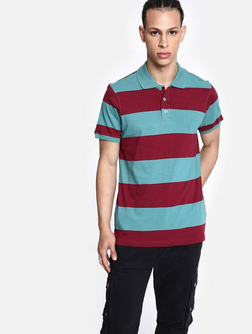 men polo neck striped t-shirt