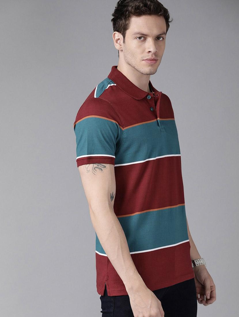 men maroon stripes polo neck t-shirt - 21080272 - Zoom Image - 0